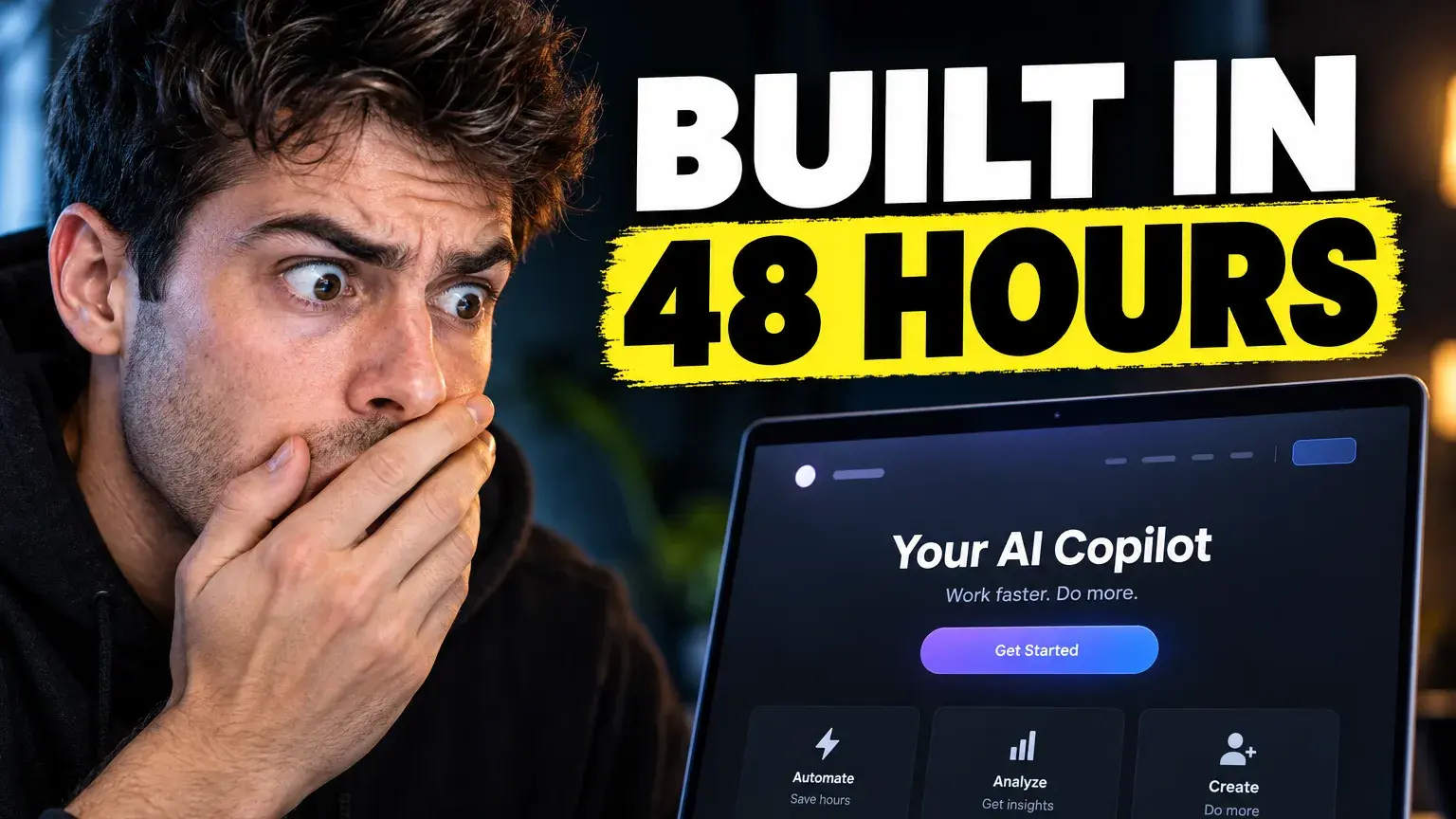 Illustrative fictional YouTube thumbnail concept about building a product in 48 hours